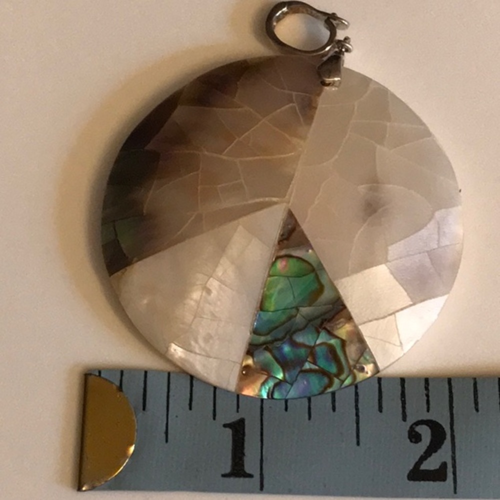 Natural Multi Color Abalone Shell Round Pendant. - image 4